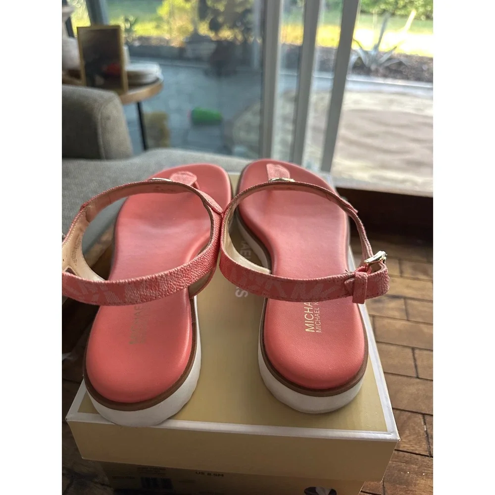 Michael Kors Women Pink Jilly MK Logo Thong Slingback Sandals 8.5M PV22A VGUC - Picture 5 of 10